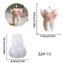 1个天使牙齿玫瑰硅胶模具,3D立体牙齿造型,玫瑰翅膀,易于脱模,质地透明,适用于制作蜡烛、肥皂、石膏、树脂等,是牙医节的独特礼物、家居装饰、浴室放松用品、别致的节日和生日礼物,也是理想的情人节礼物。 - 白色 - 查看 8