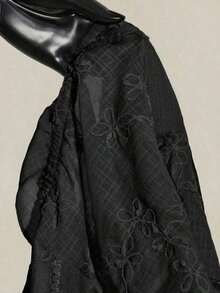 Top sin mangas con volantes, escote con pliegues, ajuste ceñido, parches de malla sexy, espalda con lazo, top casual de vacaciones - Negro - Ver 11