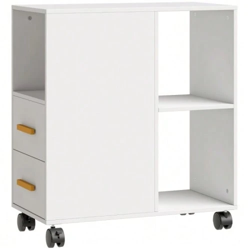 Printer Stand/Table With Adjustable Shelf, Wheels For Fax And Scanner, 60 X 30 X 65 Cm, White - 白色 - 查看 1