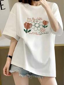 Camiseta Relajada con Estampado Forestal Cottagecore, Camiseta de Algodón Transpirable para Amantes de la Naturaleza, Camiseta con Estampado Floral Geométrico, Camiseta Casual de Manga Corta con Cuello Redondo para Mujer, Primavera Verano Otoño 2026 - Camiseta con Estampado Escénico de Vacaciones, Camiseta Casual de Playa de Verano con Cuello Redondo - Camiseta Vintage de Estilo Urbano Unisex de Algodón Holgado de Manga Corta con Cuello Redondo, blusas para mujer, playeras de mujer, blusas casuales para dama. - Blanco - Ver 6