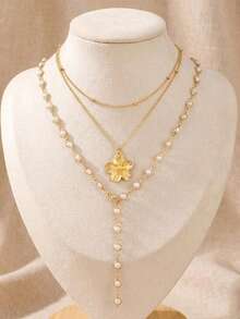 2pcs/Set Fashionable Flower Pendant Necklace Chain, Y-Shaped Long Necklace, Cross Necklace, Suitable For Travel, Dating, Party - Multicolor 3 - View 2