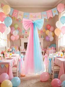 1pc Large Pink & Blue Gender Reveal Party Tulle Bow Decor - Oversized Bow Backdrop For Baby Shower Photo Area And Venue Centerpiece, Gender Reveal Party Supplies - Multicolor - View 2