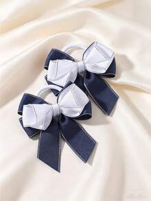 Set de 2 lazos de pelo estilo colegial azul marino, accesorios de pelo versátiles para niñas, bandas elásticas para moños - Multicolor - Ver 4