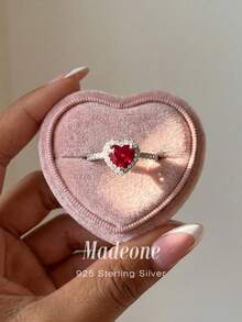 MADEONE 1 pieza Anillo con forma de corazón de circonita de colores vintage, anillo de compromiso elegante de plata de ley 925, regalo de joyería exquisito para mujeres, adecuado para uso diario y citas - Plateado - Ver 3