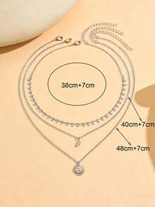 3件套可爱星星流苏项链，简约银色太阳吊坠项链，时尚项链饰品，适合日常佩戴、度假、派对和约会 - 銀色 - 查看 4