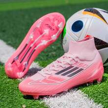Chuteiras de Futebol Masculinas, Calçados de Futebol Unissex Adultos, Travas Profissionais de Alta Tração, Antiderrapante, Durável, Leve, Respirável e Absorvente de Impactos para Esportes Outdoor - Rosa chiclete - Visão 2