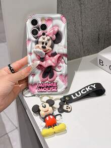 Disney Mickey Mouse Clubhouse Phone Case : 3D Fluffy Pattern Border Protector Phone Soft Phone Case With A Free Cute Mickey Bracelet Chain Lanyard, Mickey, Minnie, Goofy, Donald Duck, Daisy Duck, Pluto, For Apple 17 Promax 17 Pro 16 15 14 13 12 11 Pro Max XS Max X XR Soft Cover Summer Phone Case - trắng - Xem 3