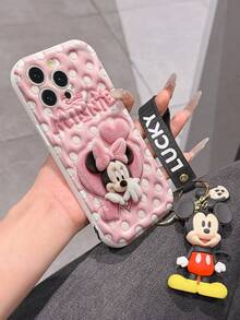 Disney Mickey Mouse Clubhouse Phone Case : 3D Fluffy Pattern Border Protector Phone Soft Phone Case With A Free Cute Mickey Bracelet Chain Lanyard, Mickey, Minnie, Goofy, Donald Duck, Daisy Duck, Pluto, For Apple 17 Promax 17 Pro 16 15 14 13 12 11 Pro Max XS Max X XR Soft Cover Summer Phone Case - trắng - Xem 6