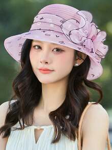 1 chiếc mũ nữ kiểu dáng mới năm 2025, màu trơn, họa tiết hoa lớn, chất liệu organza, kiểu dáng thanh lịch Anh Quốc, thích hợp cho kỳ nghỉ lễ hội. - MZ2636 - Xem 30