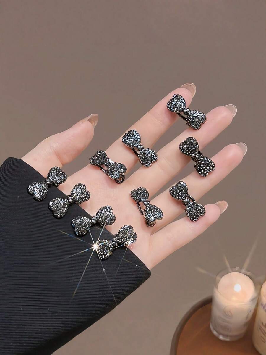 6/12pcs Women's Luxury Small Faux Rhinestone Bow Hair Clips, Exquisite Side Bangs Clips, Flyaway Hair Pins, Fashion Alligator Hair Clips, Suitable For Side Bangs, Forehead Flyaways, Perfect Gift For Girlfriend, Back To School Season, Dates, Beach Vacation, Practical Hair Accessory Gift!