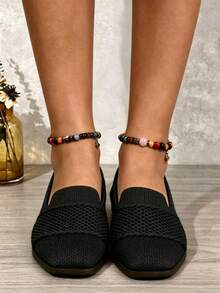 Women Woven Slip On Flat Shoes, Breathable Soft Upper Non Slip Washable Casual Footwear For Daily Shopping Walking Dating & Holiday Gift - Black - View 4