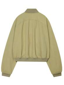 Women's Spring Short Loose Jacket Outerwear Vintage Long Sleeve Zipper Flight Jacket Green - Green - View 7