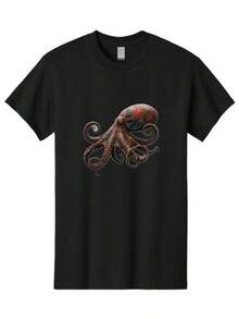 Octopus-With-Floral-Pattern Mens Graphic Tee, 100% Cotton, Casual Summer Wearblusas para mujer playeras de mujer vestidos casuales para mujer y2k playeras deportivas para mujer verano camisetas ropa de mujer Fashion Perfect For Daily - Negro - Ver 6