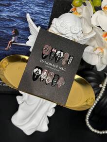 Hình dán móng tay thủ công kiểu Châu Âu và Mỹ, hình dán móng tay đính đá sang trọng, hình dán móng tay phong cách Gothic Chic. - màu đen - Xem 4