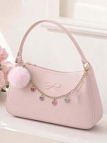 Encantos de bolso con lazo y strass en forma de corazón rosa - Rosa - Ver 4