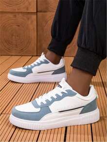 36-45 Unisex Lace-Up Casual Sneakers, High-Quality White Shoes, Versatile Soft-Sole Student Skateboard Shoes, Comfortable & Non-Fatiguing - Navy Blue - View 4
