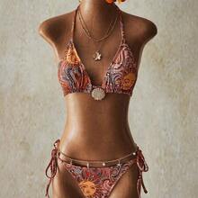 ICON 2pcs Tropical Boho Beach Paisley Print Swimsuit Set For Vacation & Beach, Y2k Clothes Women, Western Wear Women - Multicolor - Ver 5