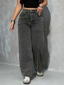 Jeans rectos y sueltos con bolsillos - Lavado ligero - Ver 4