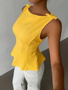 sin mangas elegante para ir a la oficina, diseño minimalista, casual de negocios para mujer, ropa de oficina, salir, para maestras, blusa casual para mujer, blusa social para mujer - amarillo ganso - Ver 7