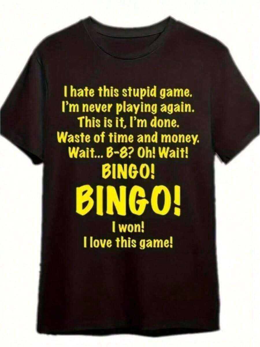 Camiseta de Mujer de Talla Grande, Manga Corta, Diseño Gráfico con Frase Divertida sobre el Juego de Bingo - Blanco - Ver 1