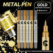 2-6 Buah/Set Spidol Metalik Emas Perak Tahan Air, Spidol Cat dan Tinta untuk Batu, Keramik, Kaca, Kayu, DIY, Seni Grafiti, Lukisan - Set - View 1