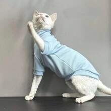Solid Color Ribbed Two-Leg Pet Clothing, Elastic Skin-Tight Thermal Undershirt, Suitable For Hairless Cats Like Sphynx And Abyssinian - Baby Blue - View 6