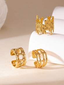 3pcs/Set Minimalist Stainless Steel Ring Set, 18K Gold Plated Rings For Women, Versatile & Elegant Daily Wear - Multicolor - View 3