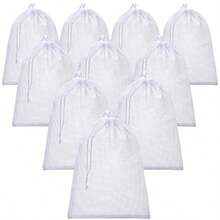 10 Pieces Mesh Bags Drawstring Laundry Bags Large Nylon Mesh Bags Gift Bag Dishwasher Bag with Sliding Drawstring for Kitchen Jewelry Toys Gifts Wedding Favour Home White - Blanco - Ver 9