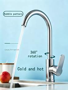 360° Swivel Kitchen Faucet, Modern Dual Control Cold & Hot Water Tap With Retractable Hose, Metal And Plastic Material, 360° Rotating Spout, Splash-Proof Design, Suitable For Kitchen Sink, Bathroom Vanity, And Utility Sink - Multicolor - View 5