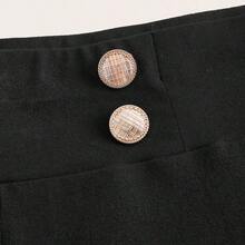 Plus Button Detail Leggings Black Pants - Negro - Ver 4