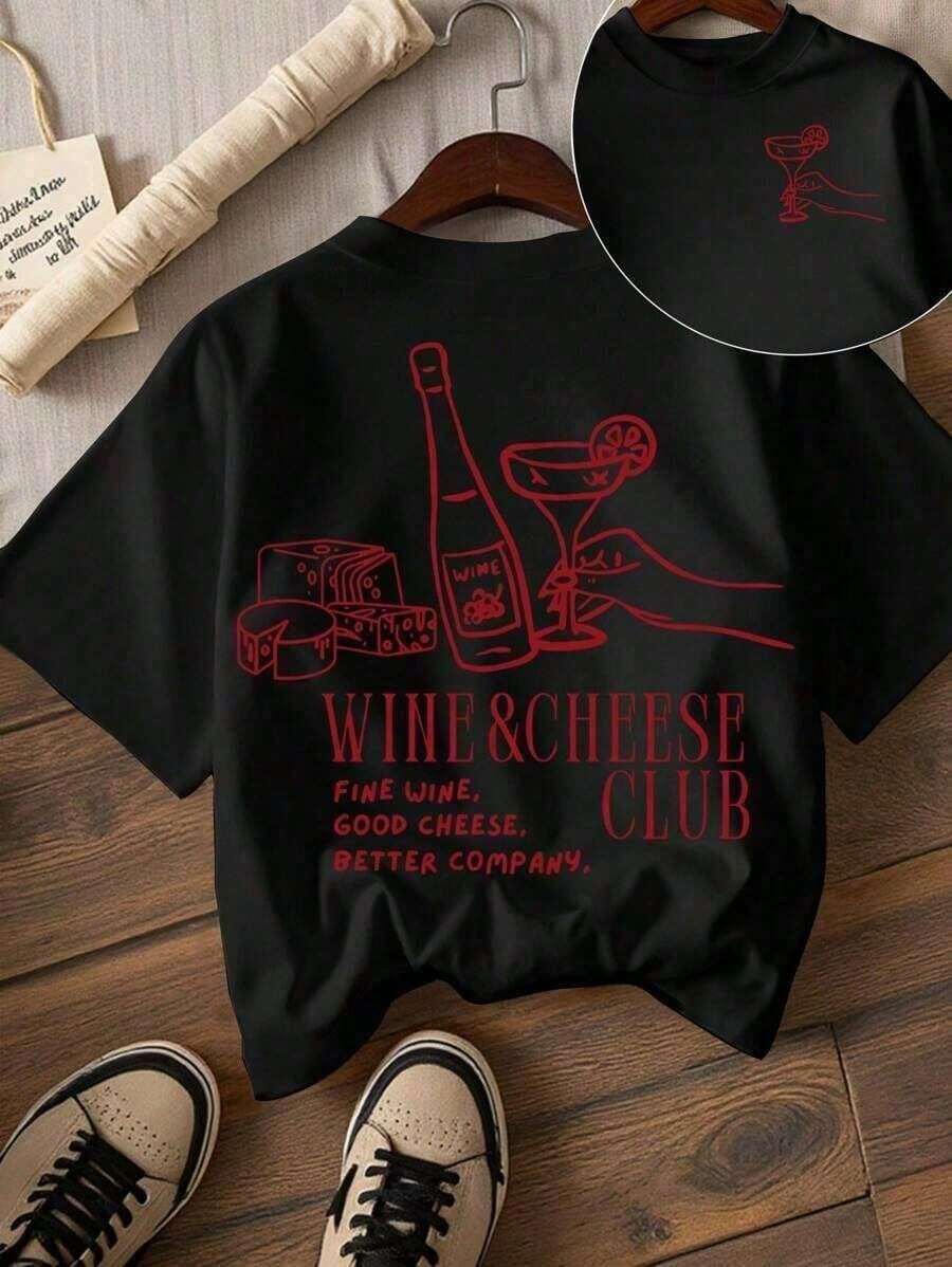 Summer Bestsellers: Women's T-Shirts With Cherry Print And Slogan, Round Neck, Urban Vintage Style, Unisex, Cotton, Short Sleeve, Round Neck, Blouses For Women. Casual Blouses For Ladies. - 黑色 - 查看 1