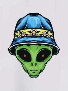 Men's T-Shirt With Alien Print - White - View 7