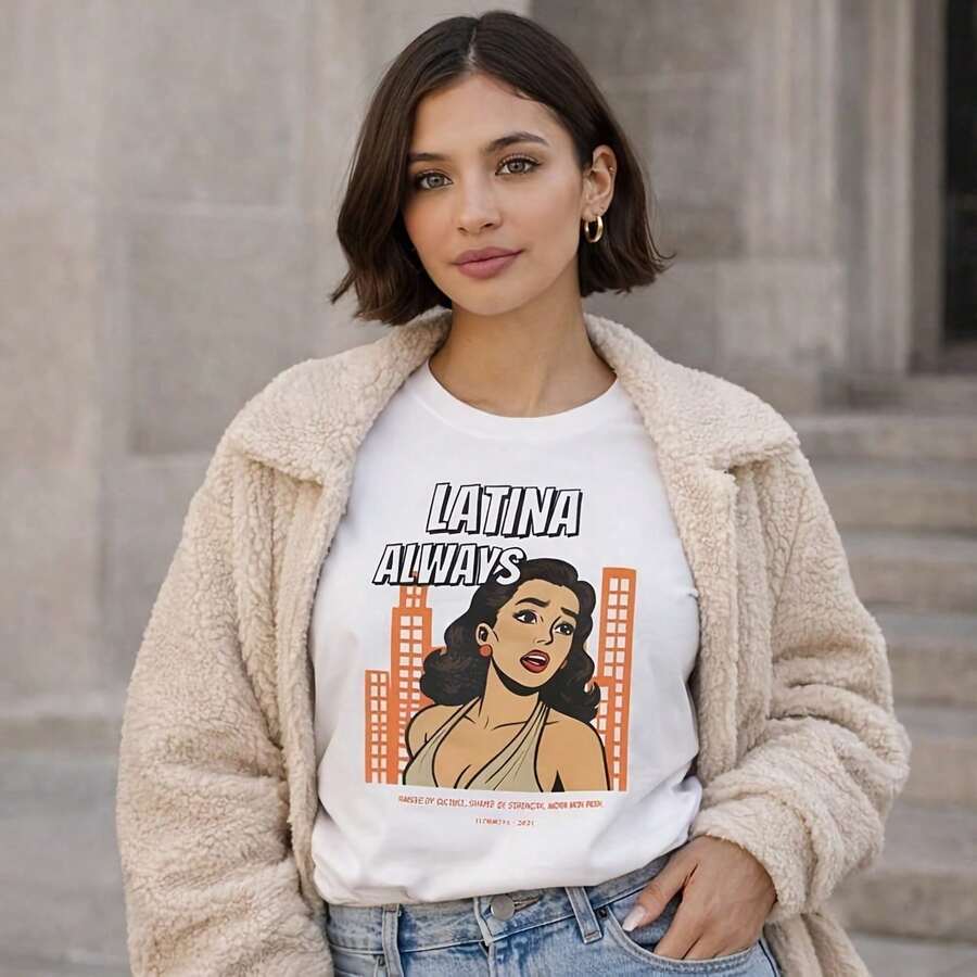 Camiseta retro pop art de Latina Always Camiseta gráfica vintage de mujer Camiseta 100% Algodón Unisex - Playera Casual Premium de Corte Cómodo - Blanco - Ver 1