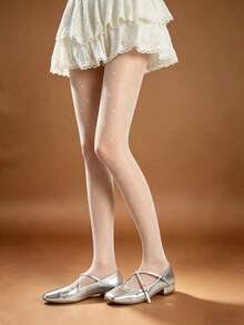 1 Pair White Dot Pattern Shaping Pantyhose Sexy Cute Classic For Date Night Party Spring Fall - Multicolor - View 7