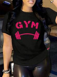 Solt Vintage Mujer T-shirt |   Enviado desde México |   Tela transpirable de alta calidad |   Camiseta holgada de manga corta para mujer, en blanco y negro, con estampado de gimnasio, texto y diseño gráfico de barra de pesas. | Lavable a máquina | Top Deportivo Casual de Cuello Redondo | Cómodo y a la moda | Gráficos de Moda - Negro - Ver 1