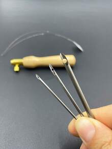 Wooden Handle Punch Embroidery Needle Set, 1 Set With 3 Interchangeable Needle Heads, Suitable For Different Thickness Of Embroidery Thread, Knitted, Cotton Thread, Perfect For Punch Embroidery, Russian Punch Embroidery, Applique Embroidery, Carpet Punch Embroidery And Other Handicrafts - The 3-head Puncture Needle Is Replaceable. - View 5