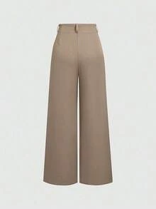 Pantalones anchos plisados con estampado jacquard, elegantes y vintage, para otoño/invierno - Caqui - Ver 2