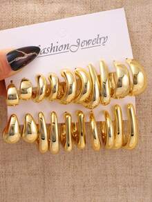 5-10 Pairs Assorted Geometric Shaped Earrings Set, Satisfying All Women's Daily Outfit Needs - Gold - View 5