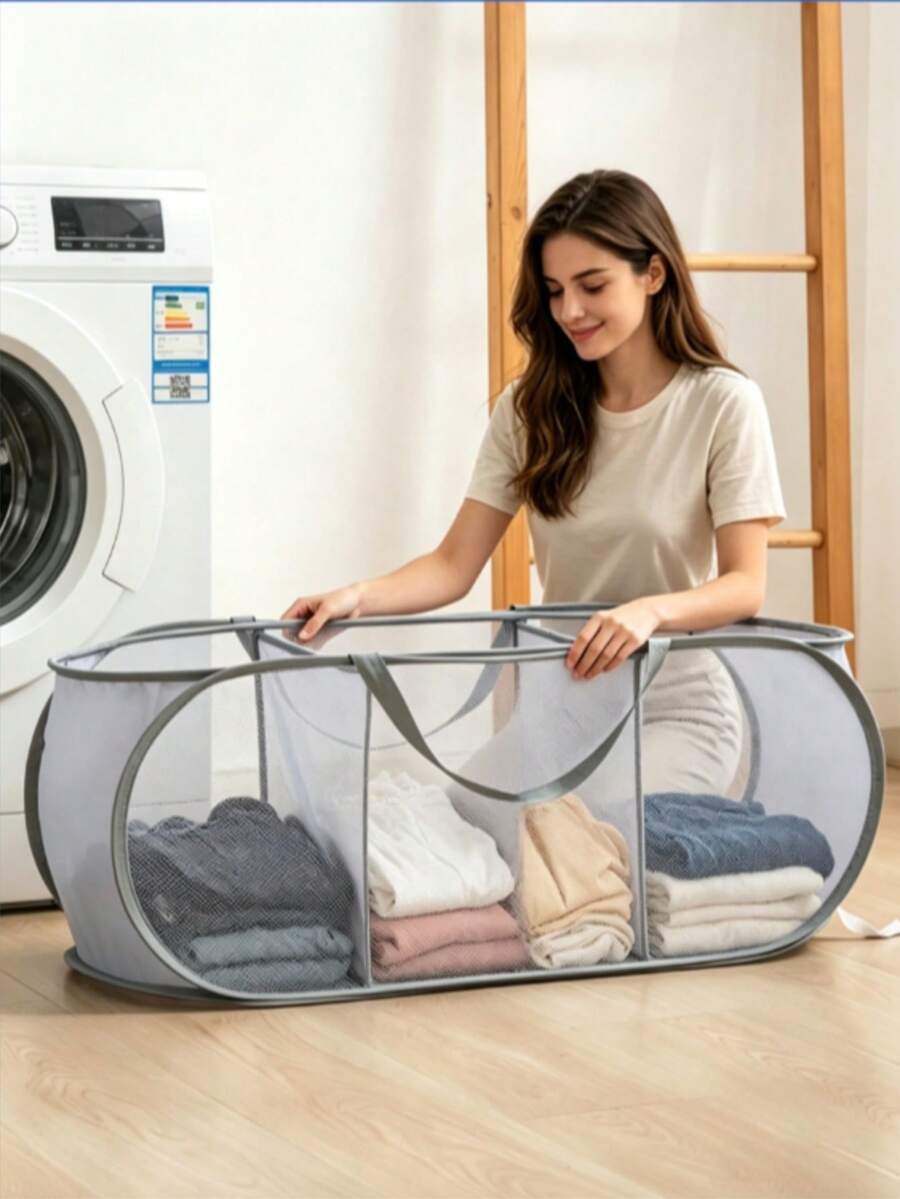 Giỏ đựng quần áo bẩn nhiều tầng có thể gấp gọn, giỏ đựng đồ giặt có vách ngăn dày với 2-3 ngăn, giỏ đựng đồ trong phòng ngủ. - Xem 1