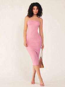 Vestido casual de cena ajustado al cuerpo sin tirantes para mujer - Rosa - Ver 6