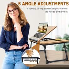 Foldable Laptop Bed Table With Adjustable Tilt Top, Portable Lap Desk With Cup Holder Storage Drawer, Wooden Bed Tray For Sofa Bed Window, Multifunctional Computer Workstation For Reading Working Gaming,Reading Table, Gaming Lap Table - Camel - View 7