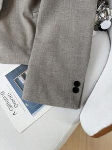 Blazer negro de oficina/escuela de manga larga, unicolor, con botones delanteros, elegante y casual, para mujer, primavera y verano, Día de la Madre - Caqui - Ver 11