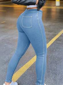 Womens Classic High Waisted Skinny Stretch Curvy Butt Lifting Jeans Slim Fit Denim Pants(The Size Is Too Large, It Is Recommended To Take A Smaller Size) - 淺藍 - 查看 2