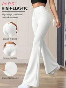 Pantalones acampanados de cintura alta de unicolor casuales para mujer de talla pequeña, primavera - Blanco - Ver 1