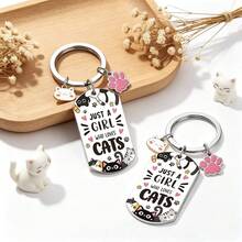 Cat Lover Themed Keychain With Cute Cat Paw Pendant, "Cat Lover Girl" Text, Creative Gift For Cat Owner Friends - Multicolor - View 1