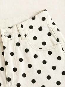 Shorts vaqueros de tiro alto enrollados para verano - Beis - Ver 3