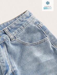 Shorts vaqueros de tiro alto con lunares enrollados de verano - Azul 3 - Ver 5