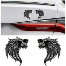 2 PCS 3D Wolf Head Metal Emblem, Car Side Fender Rear Wolf Head Emblem Badge Self Adhesive Stickers, Pair Metal Badge Decal For Car Motorcycles Truck SUV, Black - Xám - Xem 1