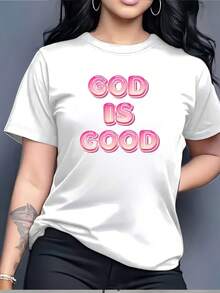 Camiseta ModaModa para Mujer "God Is Good" - Camiseta Premium de Manga Corta y Cuello Redondo de 180g con Estampado "God Is Good", Casual, Adecuada para Iglesia, Eventos de Equipo, Regalos, Ropa Casual, Lavable a Máquina. - Blanco - Ver 1