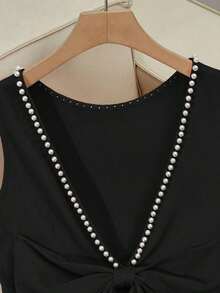 Vestido sin mangas con lazo decorativo con cuentas y espalda descubierta para mujer en color rojo - Negro - Ver 6